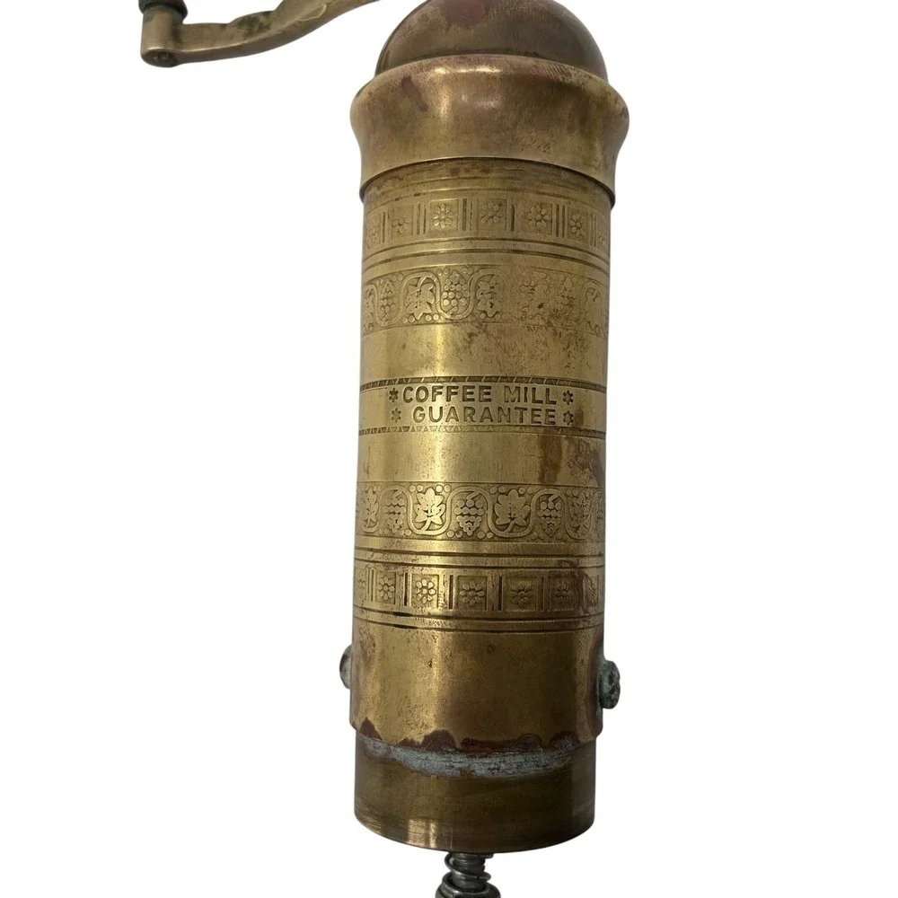 Vintage Atlas Brass Coffee Grinder Greek Turkish Spice Mill Hand Crank Greece